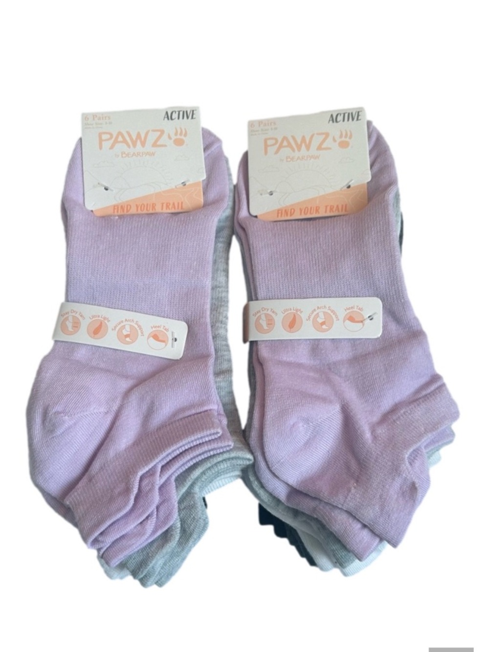 Pawz By Bearpaw Woman’s Low Cut Socks - 12 Pairs White, Lavender, Gray and Black